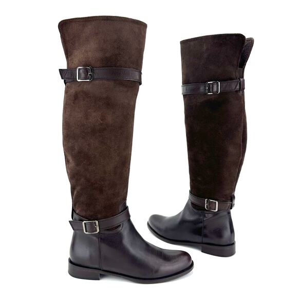 Garnet Hill Charity Italian Over-The-Knee Riding Boot Sz 6.5 Brown Suede/Leather - Picture 16 of 16